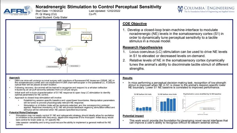 "Noradrenergic Stimulation to Control Perceptual Sensitivity"